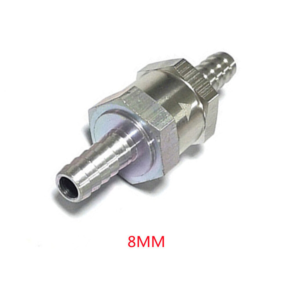8MM One Way Check Valve Non Return Inline Aluminum Fit Gas or Diesel Fuel Silver