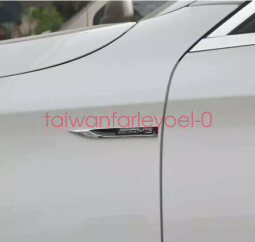 2x AMG for Mercedes Emblem Badge Side Sticker Wing Fender Metal A B C E S Class CLA