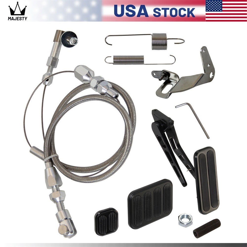 Aluminum Gas Pedal w/Brake+Clutch Pad 24 SS Throttle Cable Bracket Spring Kit
