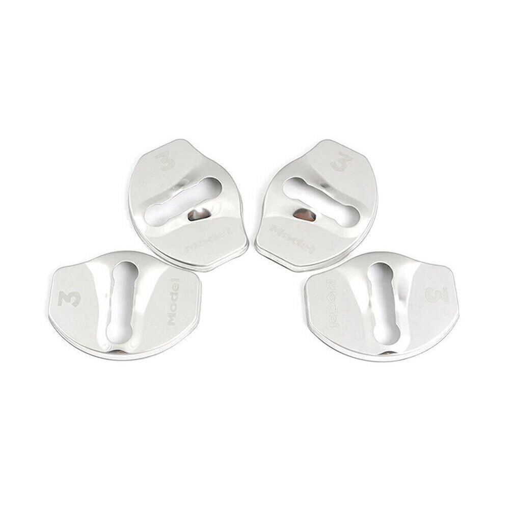 Door Lock Cover Decor Trim Protective 4PCS Fit for Tesla Model 3 2018-2022 Silver