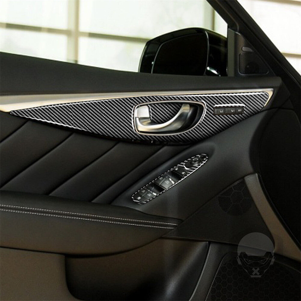 14PCS for Infiniti Q50 Q60 2014-22 Carbon Fiber Door Panel Gear Shift Cover Trim