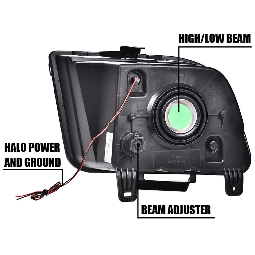 Fits 05-09 for Mustang Black/Smoke LED DRL Halo Headlight LH&RH- v