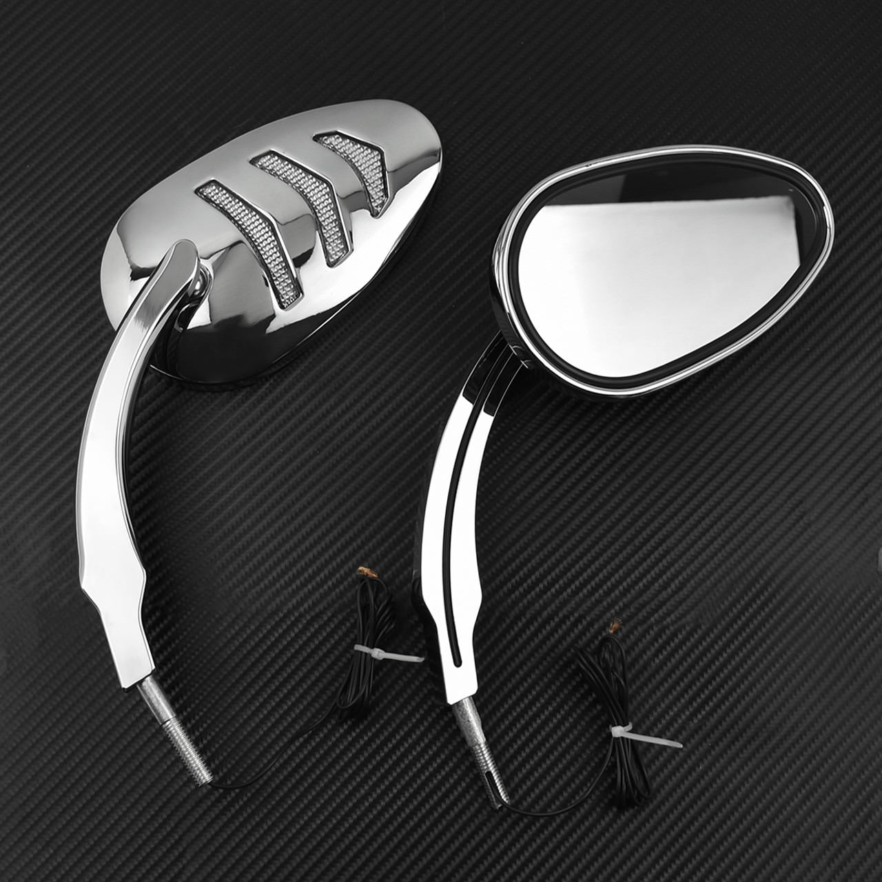 Chrome Motorcycle Mirror w/ LED Turn Signal Fit for Harley Road King 14-up Dyna Q