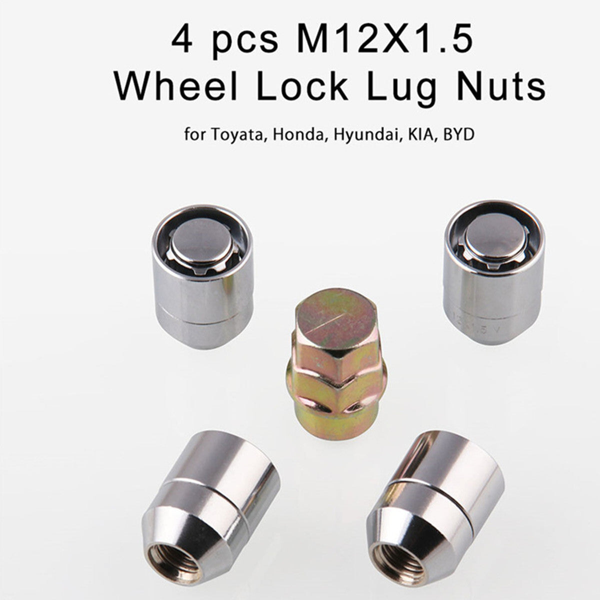 4Pcs Car Wheel Lug Nuts M12x1.5 Anti Theft Security Lock Accessories Alloy Steel