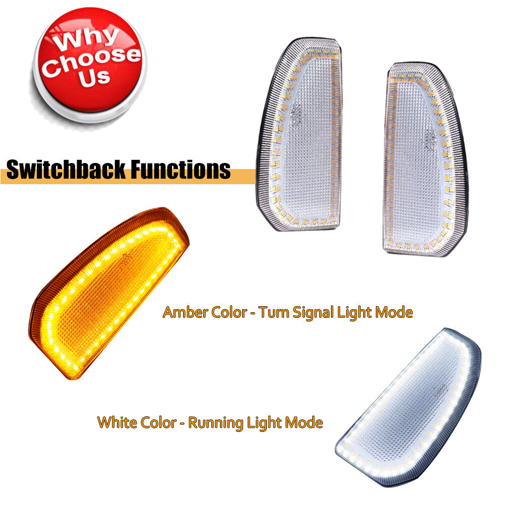 Pack Clear Lens White/Amber Switch LED Side Mirror Lights for 2007-2021 Tundra- v