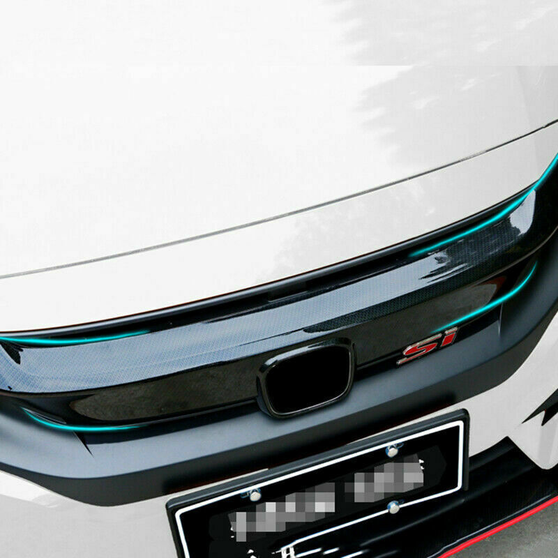 3for Honda for Civic 2016-2021 Carbon Fiber Front Grille Cover+Headlight Brow Trims