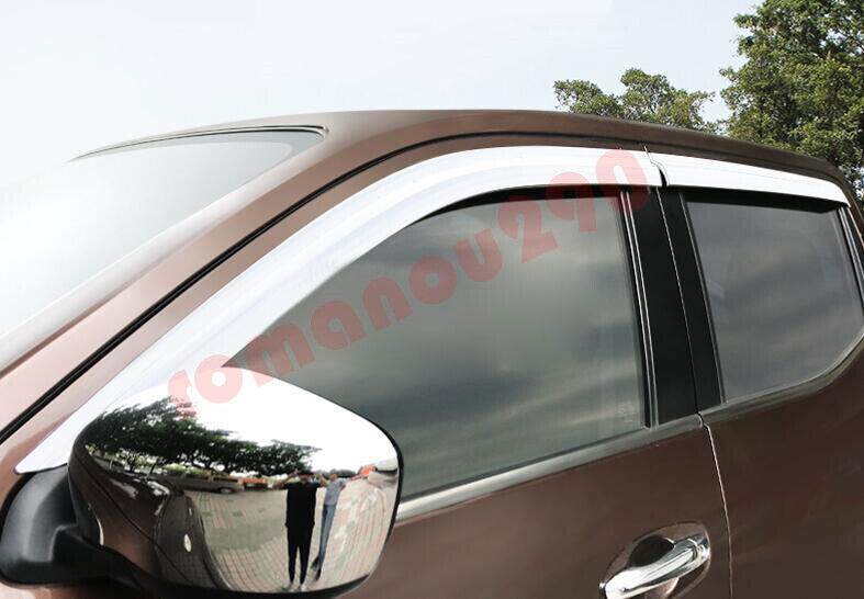 for Nissan Frontier 2015-2020 Chrome Window Visors Sun Rain Guard Vent Deflector