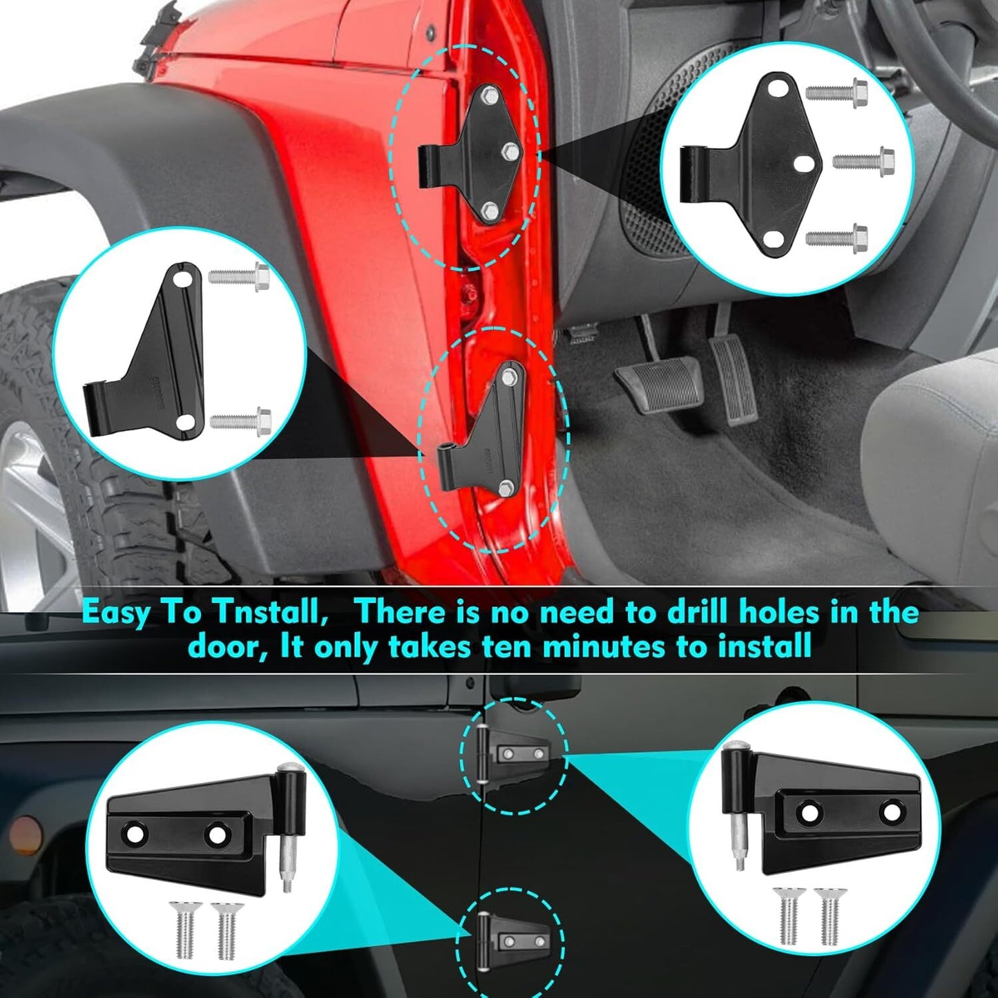 16pcs Body Door Hinge Replacement Set Powder Coat FOR 2007-2018 for Jeep for Wrangler JK