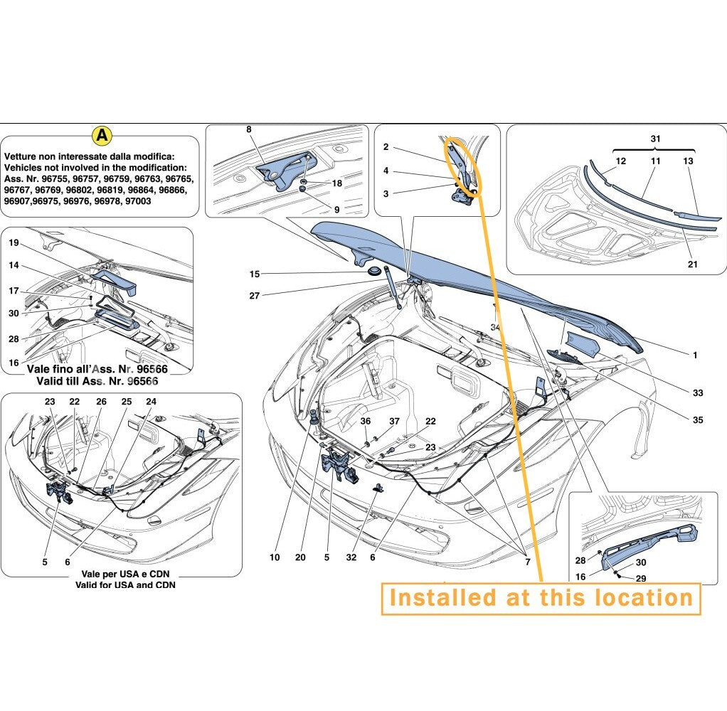 for Ferrari 458 for 488 GTB Spider Front Bonnet Hood Hinge Kit, Equipment Manufacturer: 84632900 84633000