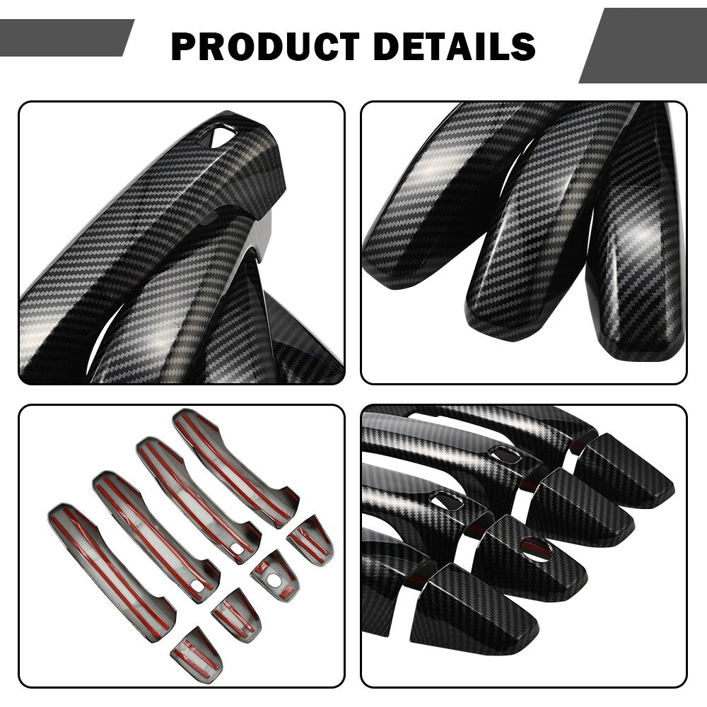 4x Carbon Fiber Door Handle Overlay Covers for 19-25 Silverado 1500 2500 3500