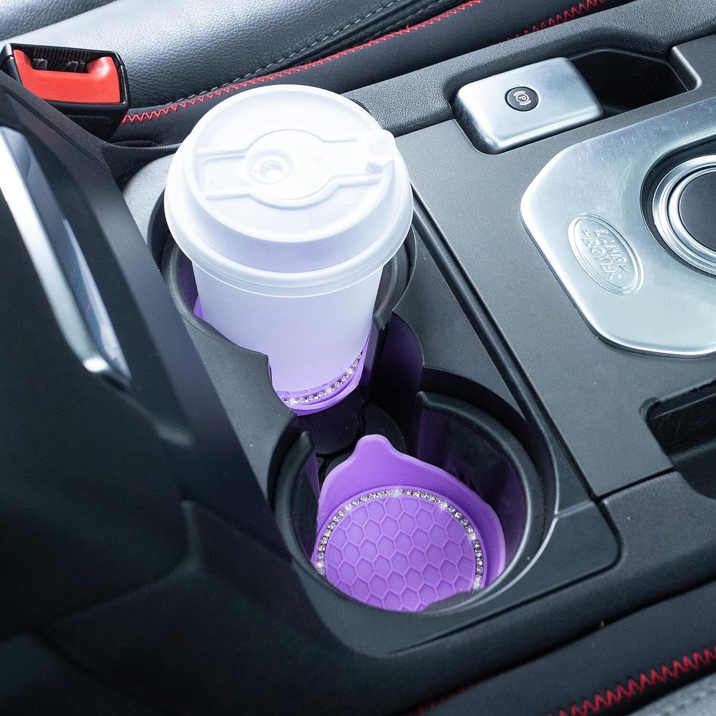 2x Bling Rhinestone Car Interior Cup Holder Insert Coaster Anti Slip Purple