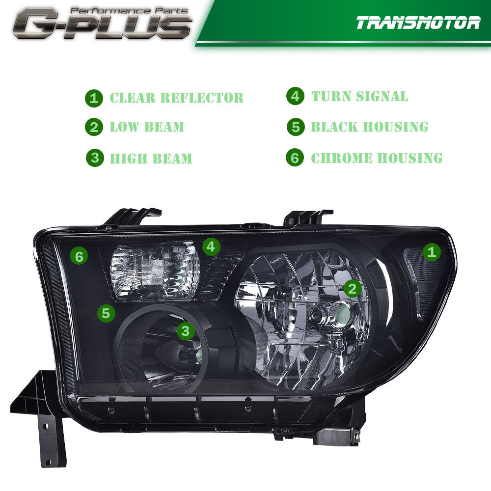 Fits for 2007 - 2013 Tundra 2008 - 2017 Sequoia for CHRome Headlight Left + Right - v