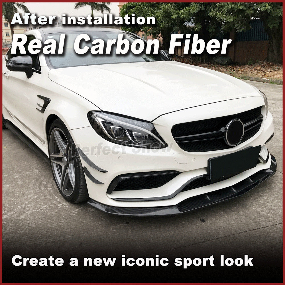 Fit for Mercedes W205 C205 C63 2015-20 REAL CARBON Front Bumper Lip Spoiler
