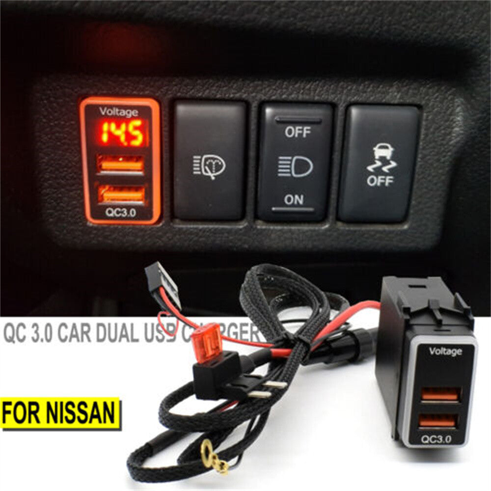 Compatible with QC 3.0 QuickCharger Dual USB Mobile Phone Adapter Port Digital LED Voltmeter - n