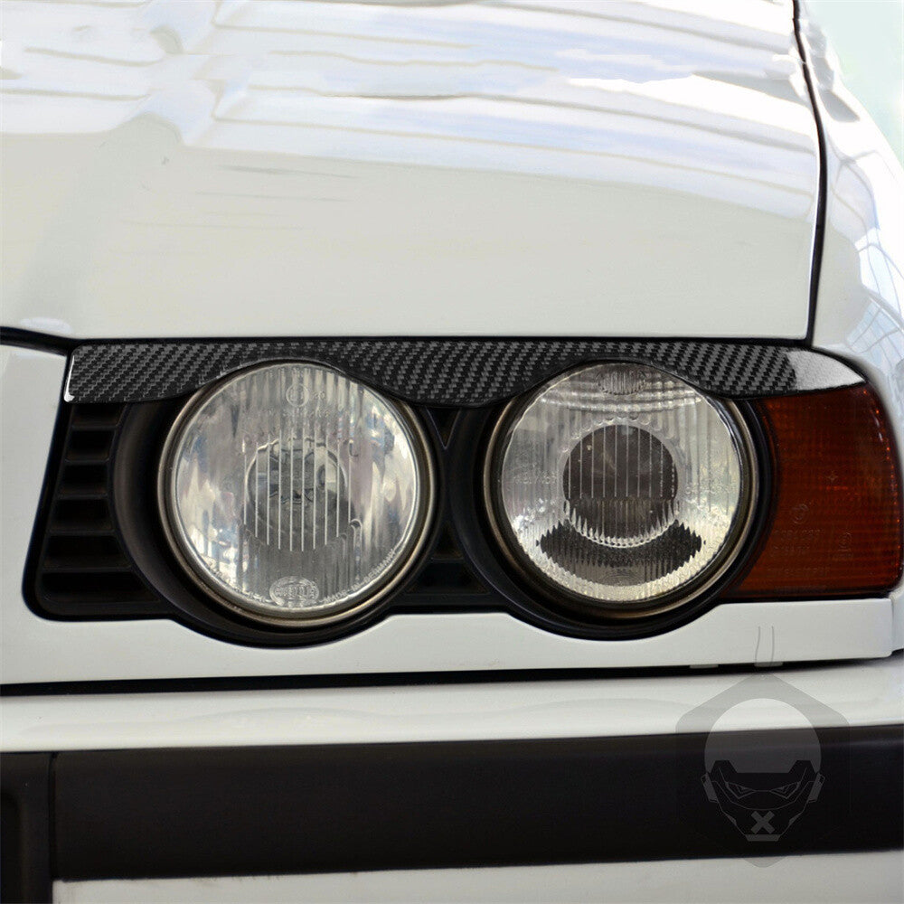 Carbon Fiber Front Headlight Eyelids Eyebrow Trim for BMW 5 Series E34 1988-1996