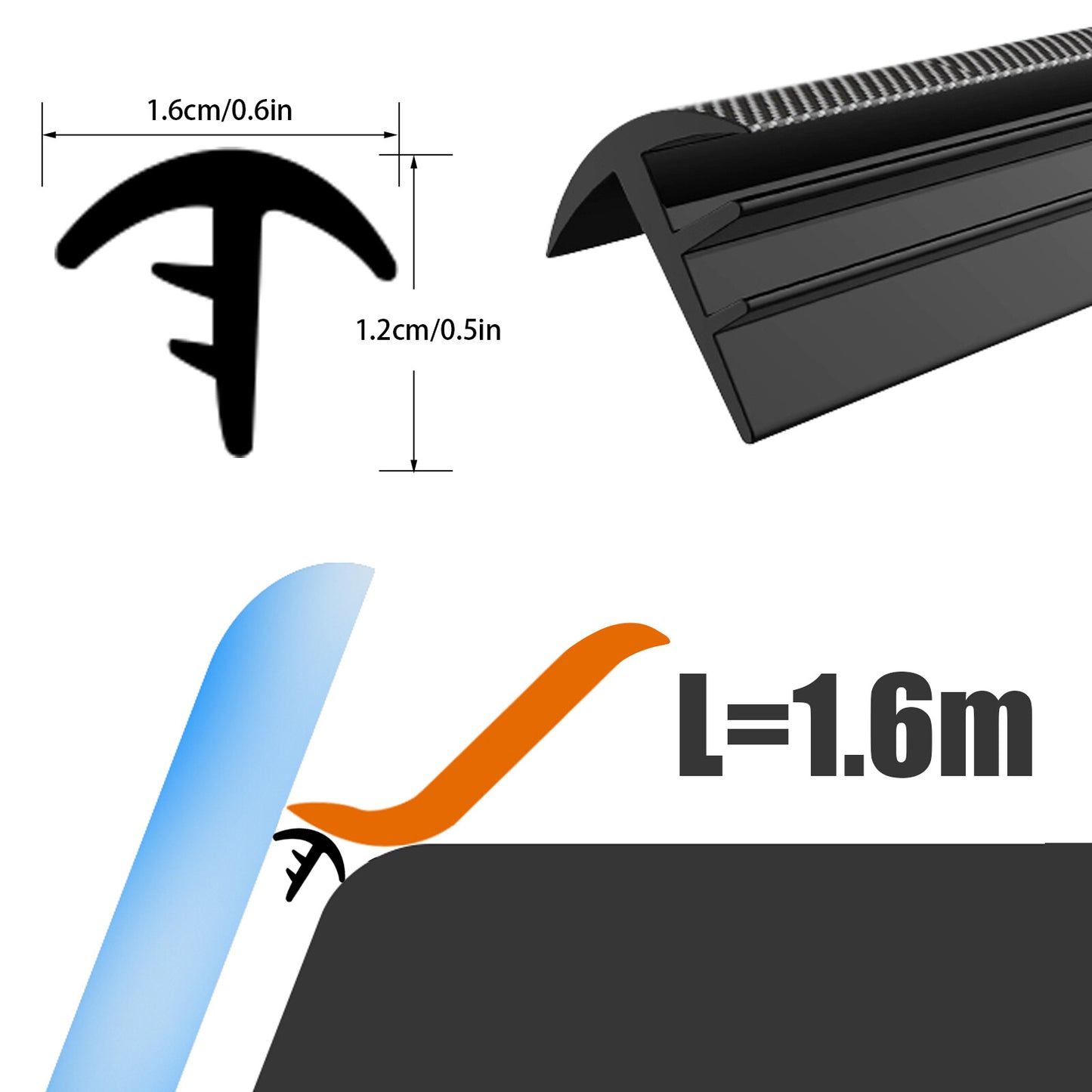 US Fiber Rubber Soundproof Filling Sealing Strip Gap For Car Dashboard 1.6m
