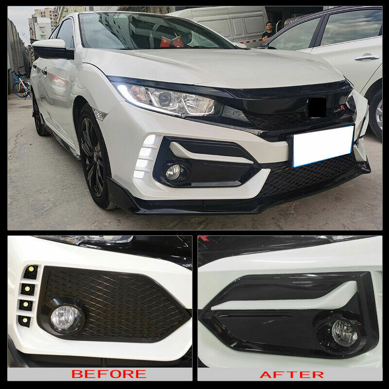 for Honda for Civic Hatchback 2016-2021 Black+White Front Fog Light Lamp Frame Cover