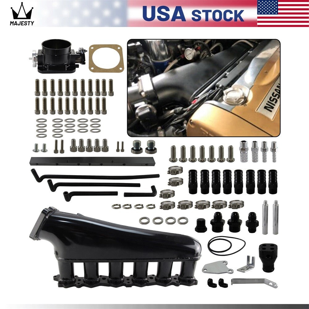 Intake Manifold Fuel Rail Throttle Body 90mm For Skyline GTR R32 R33 RB26DET BK