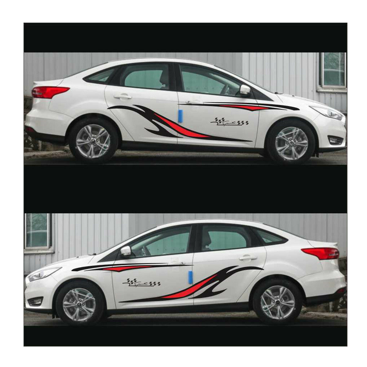 2Pcs Car Body Side Decals Sport Cool Graphic Vinyl Sticker Black/Red Decor Trim