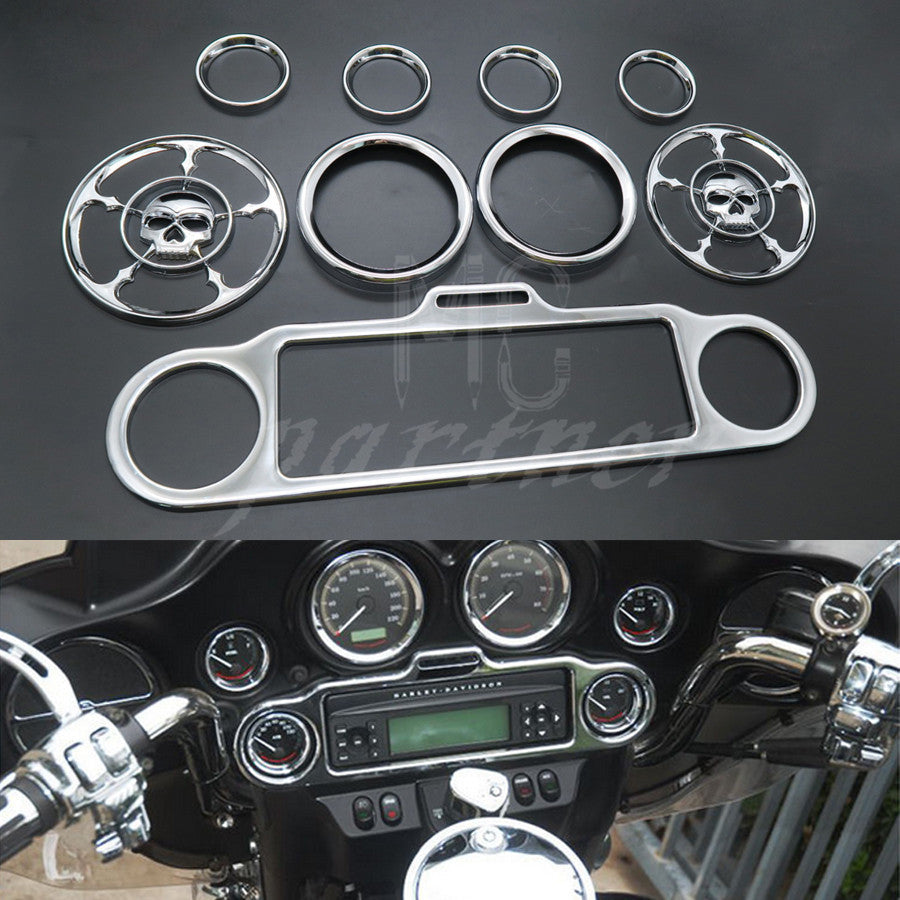 Chrome Stereo Accent Speedometer Skull Speaker Trim Ring for Harley 1996-2013 Q