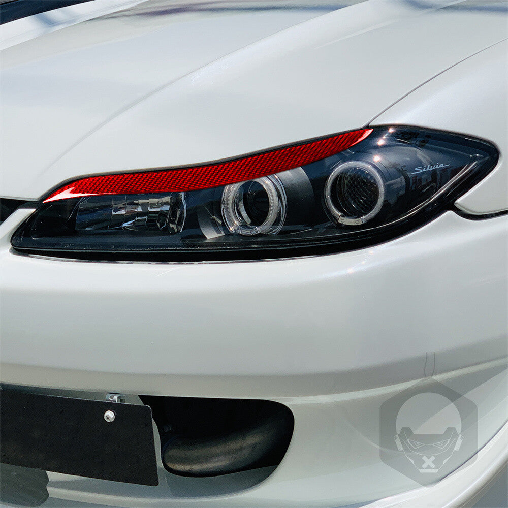 2¡ÁRed Carbon Fiber Headlight Eyelids Eyebrow Trim for Nissan 200SX S15 1999-2002
