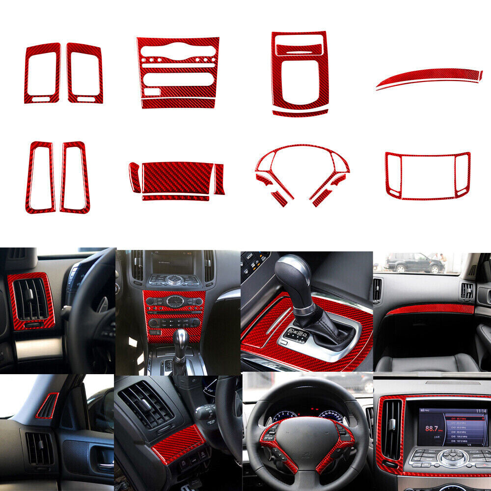 22Pcs Red Carbon Fiber Interior Full Set Trim Kit for Infiniti G37 Sedan 2010-13