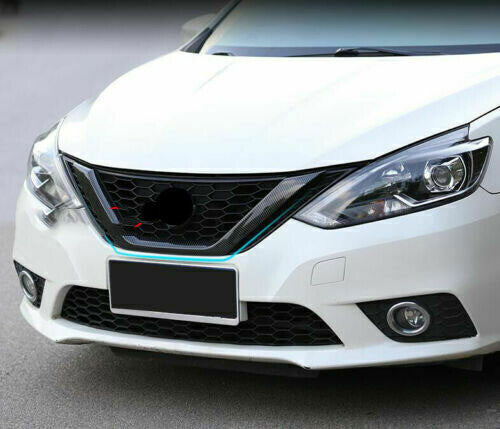 for Nissan Sentra 2016-19 Carbon Fiber ABS Front Grille Mesh Frame Cover Trim 1x