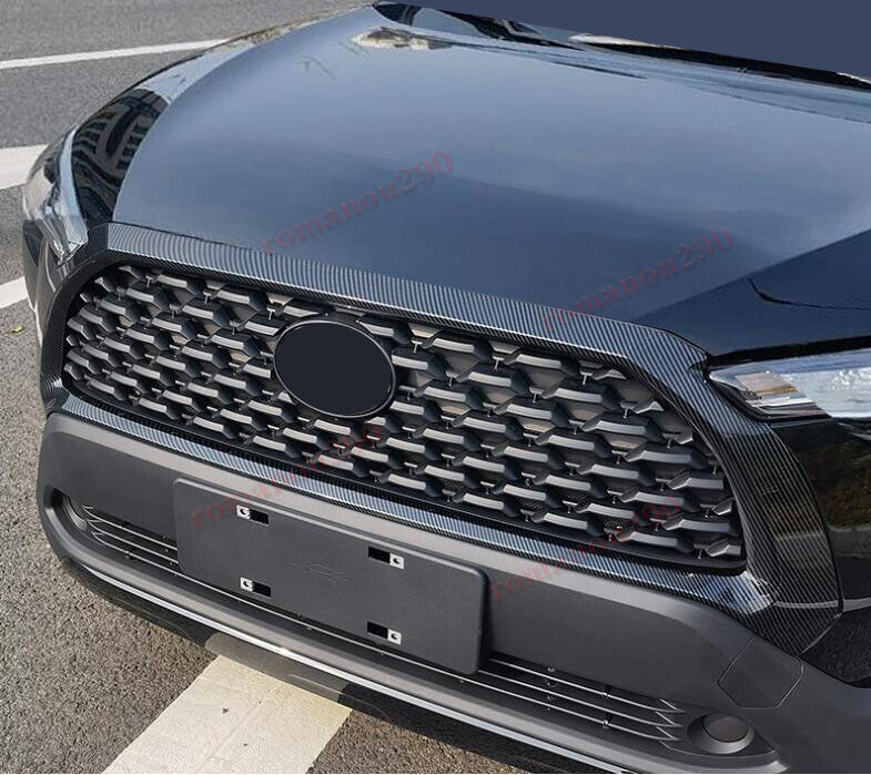 for Toyota for Corolla Cross 2022 Carbon Fiber ABS Front Grille Bezel Frame Trim 1Pc