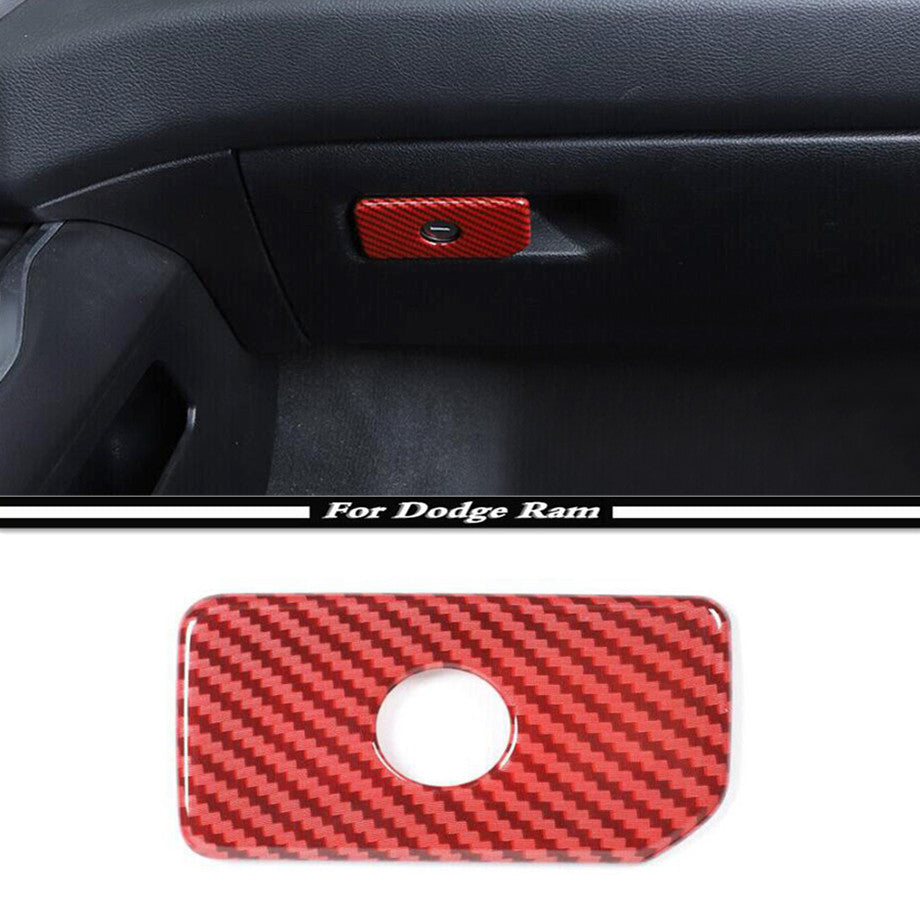 Red carbon fiber passenger-side storage compartment handle cover trim for 19-24 for Dodge for RAM 1500