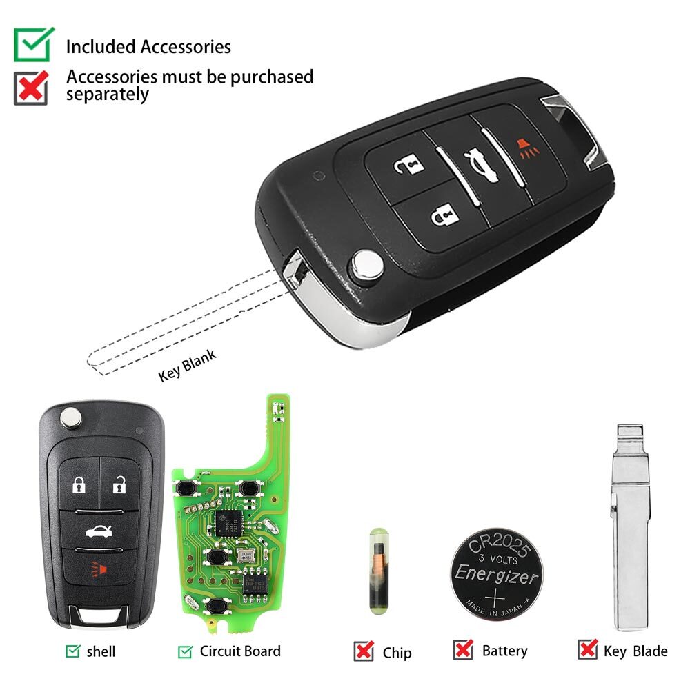 5Pcs Universal Flip Wire Remote Key 4 Buttons for Buick Type XKBU01EN