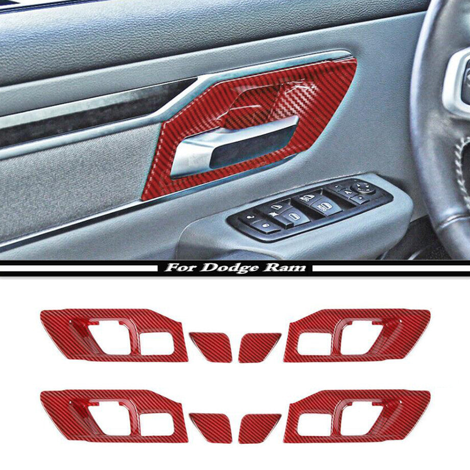 for RAM 1500 19-24, red carbon automotive interior door handle cup cover trim