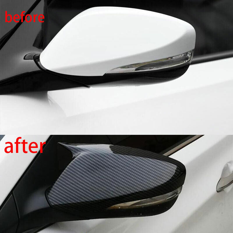 for Hyundai for Veloster 2012-2017 Carbon Fiber Horn OX Rear View Mirror Cover Trim