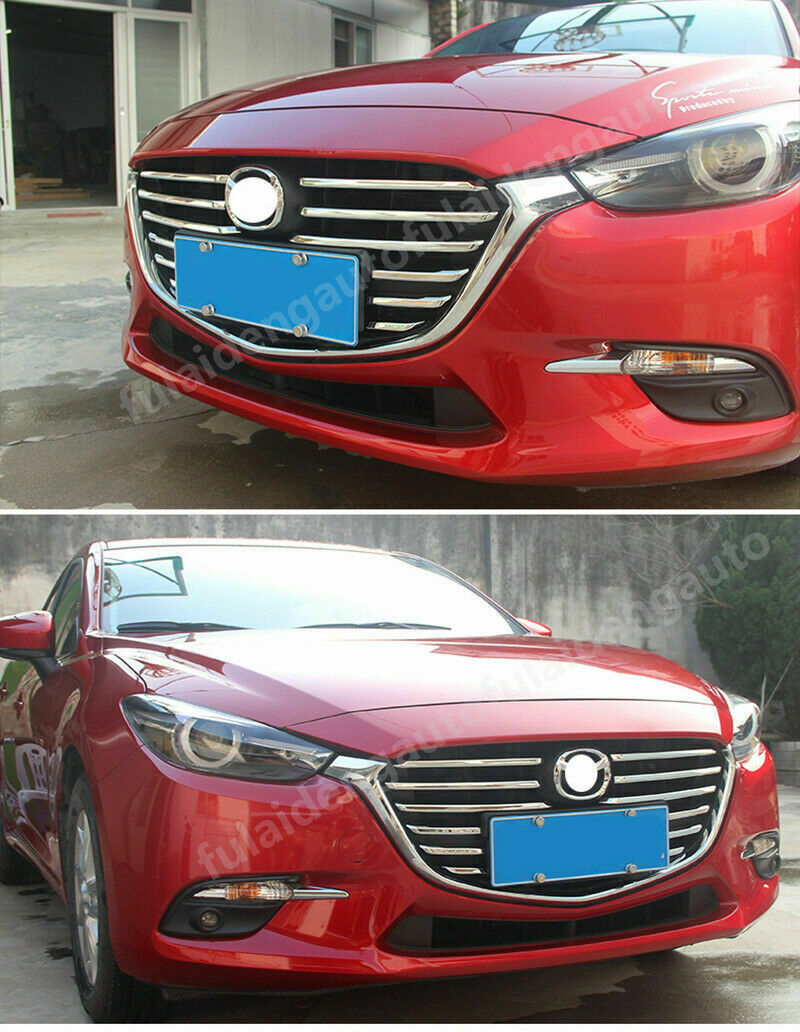 for Mazda 3 Axela 2017-2018 Chrome Front Bumper Center Grille Strips Cover Trim