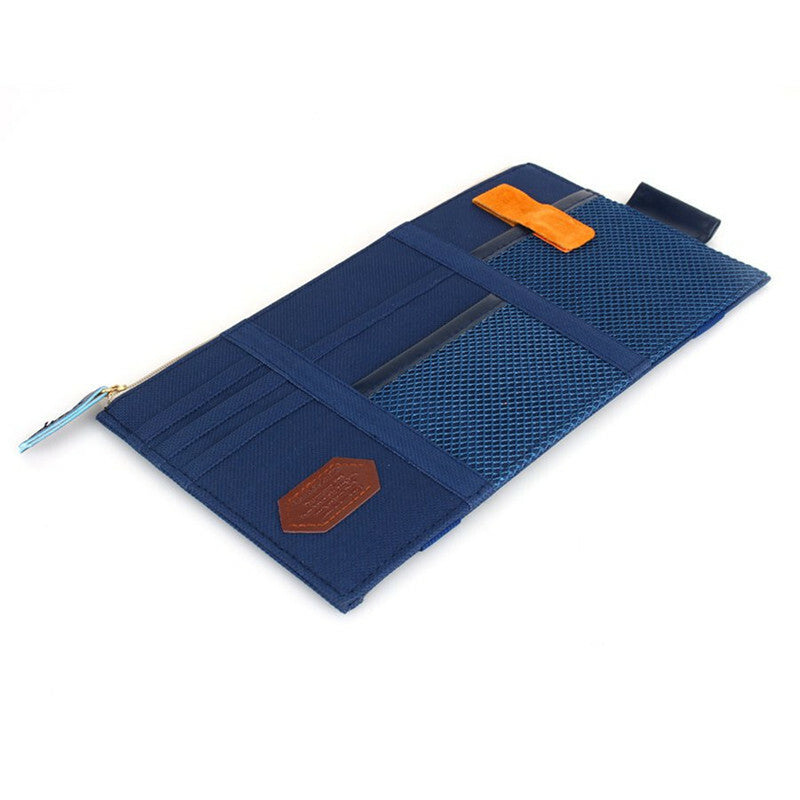 Car Blue Sun Shield Board Storage Bag Phone Card Pocket Organizer
