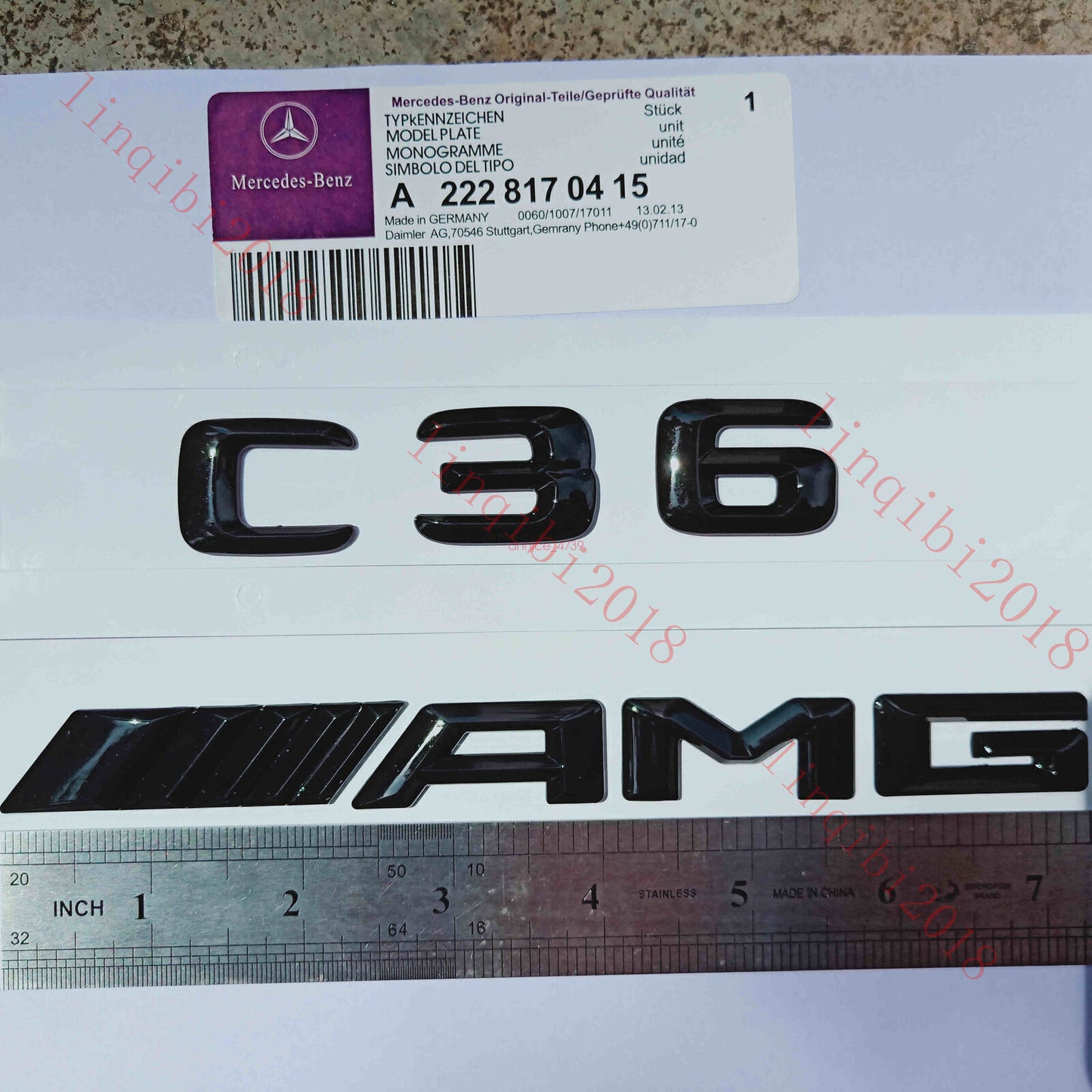 Glossy Black 3D Numerical Letter Trunk Badge for C36 AMG