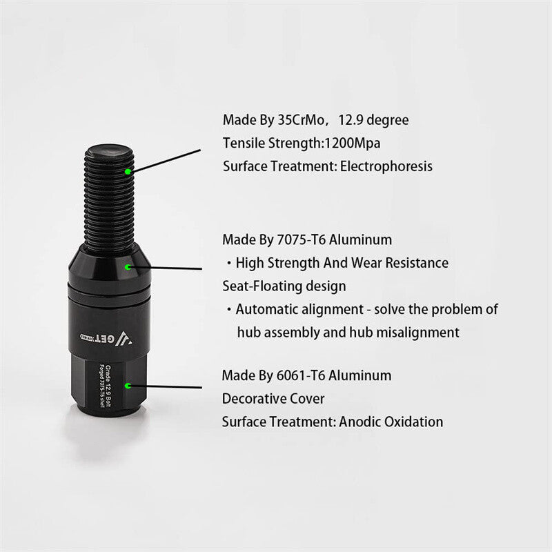 20PCS M14x1.5 Black Wheel Lug Bolt 28mm Shank Ball for Seat Stud for Audi for VW for Benz