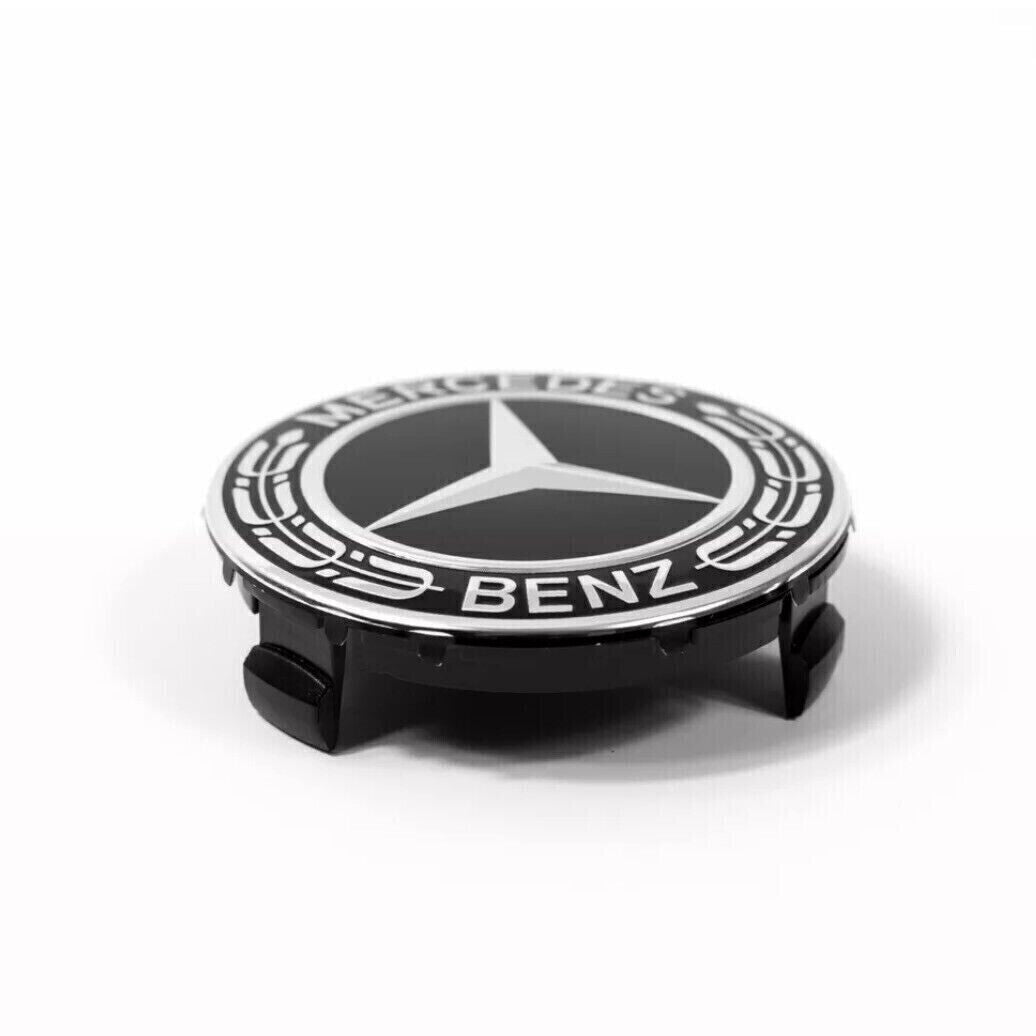 4-piece set: Classic black 75mm rim center hubcaps, AMG rims