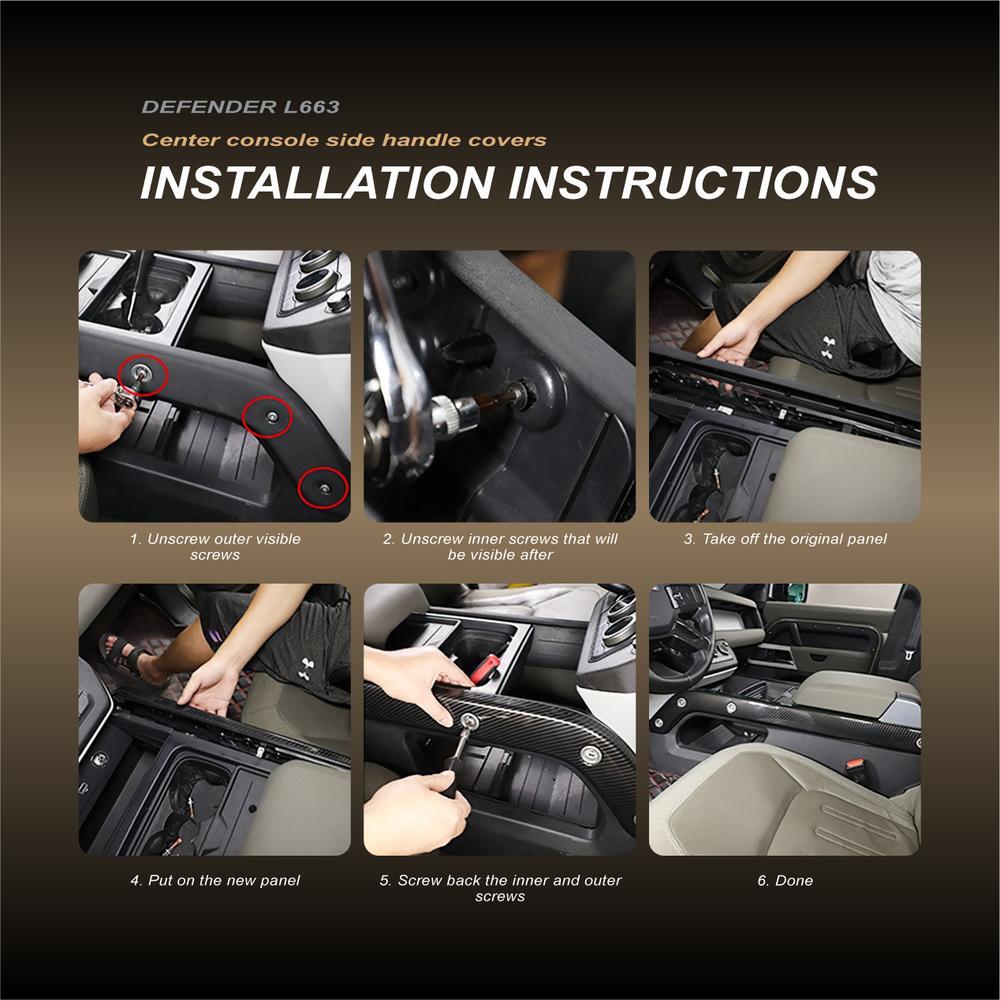for Land Rover for Defender 20-2023 Carbon ABS Center Console Side Bars Frame Cover