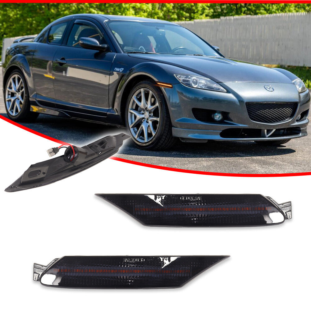 For 04-08 for Mazda RX-8 RX8 OE Style Smoked Black Amber LED Front Side Marker Lights - v