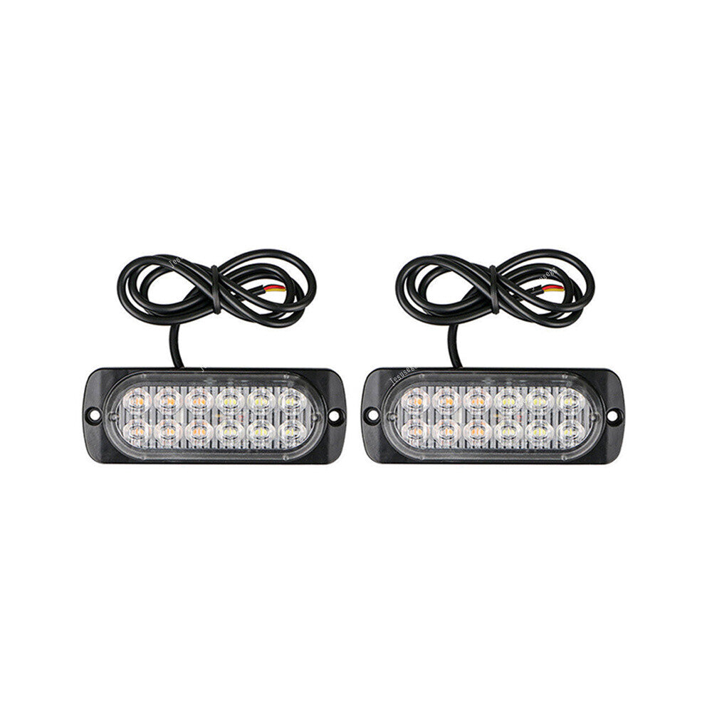 2x12 LED White/Amber Car Vehicle Emergency Lights Warning Strobe Flashing Light Q