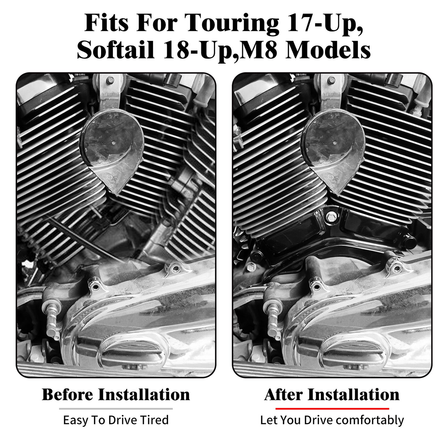 Black Cylinder Base Engine Cover for Harley Touring Street Road Glide 2017-2023