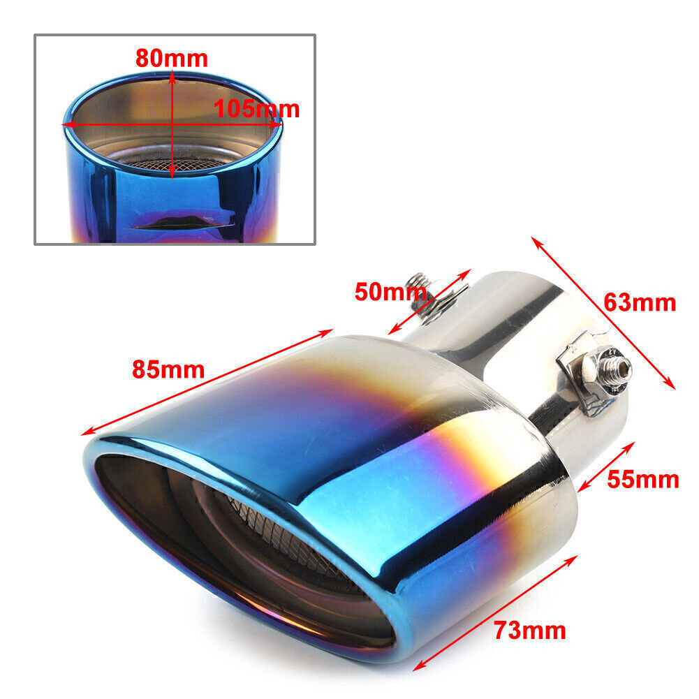 Rear Exhaust Pipe Tip Auto Tail Throat Muffler Stainless Steel Round Car Blue