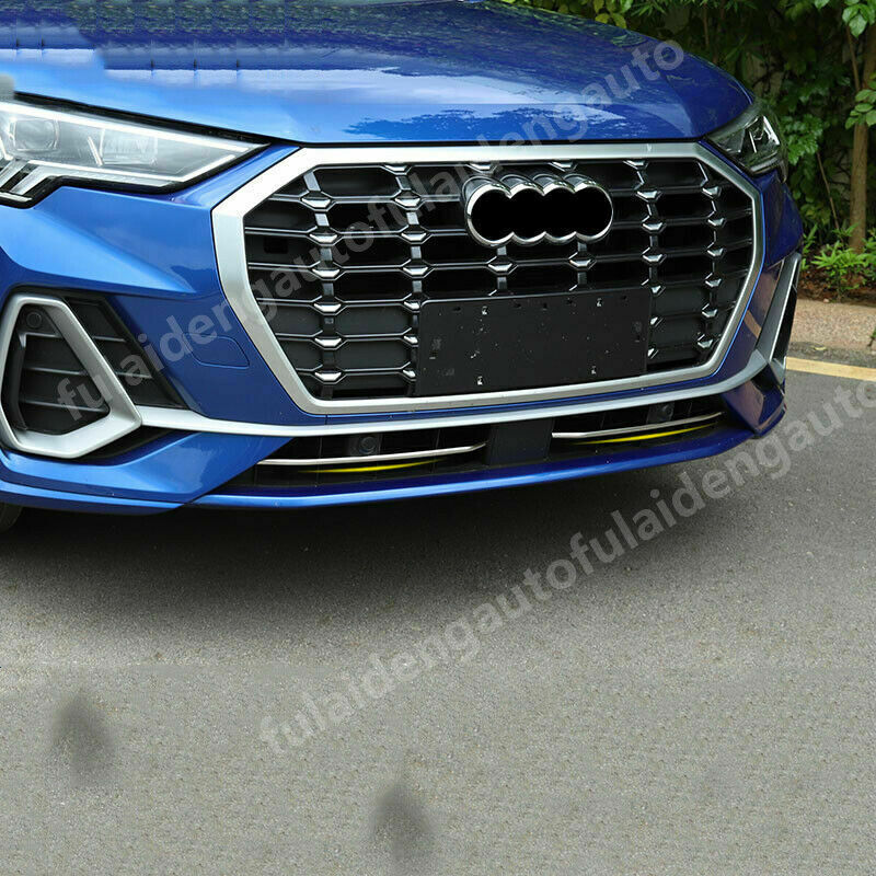 for Audi Q3 2019 2020 2021 Chrome Front Bumper Bottom Grille Cover Strips Steel