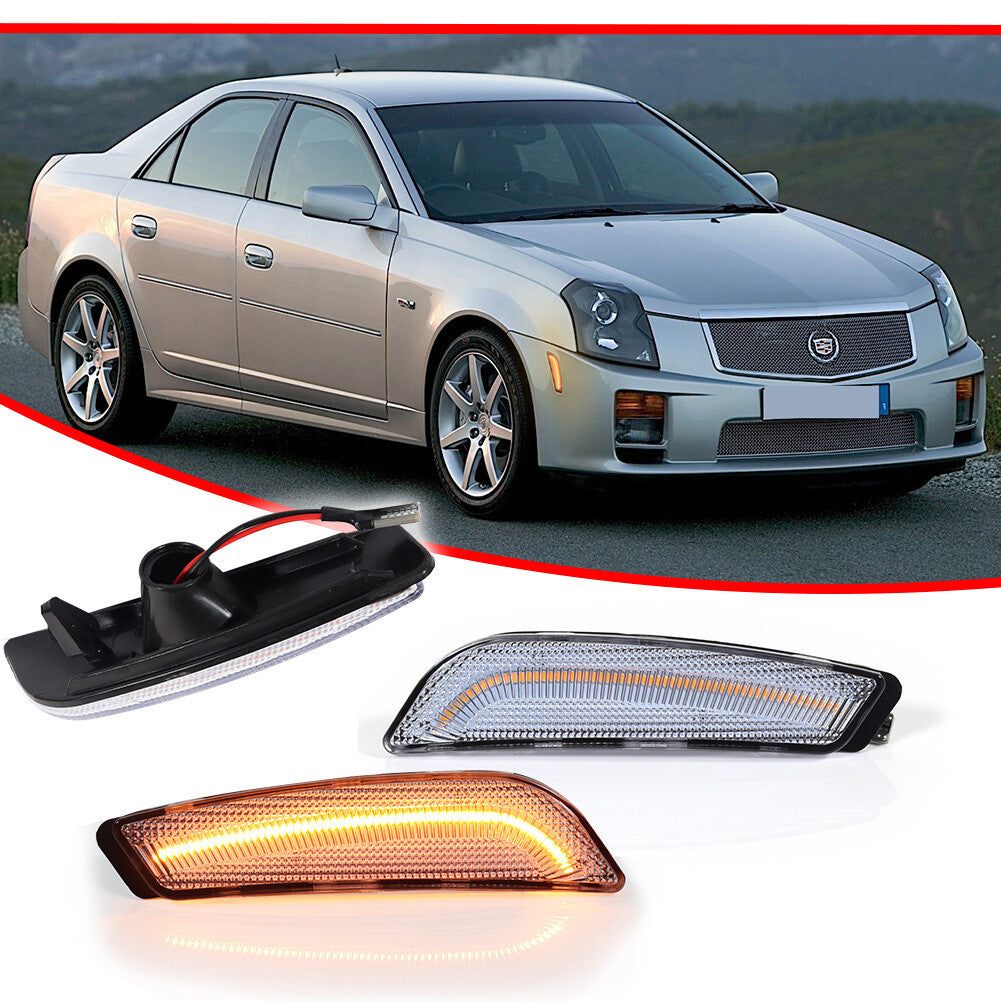 For 03-07 for Cadillac CTS CTS V Front Side Marker Lights Clear Lens Amber LED Lights - v