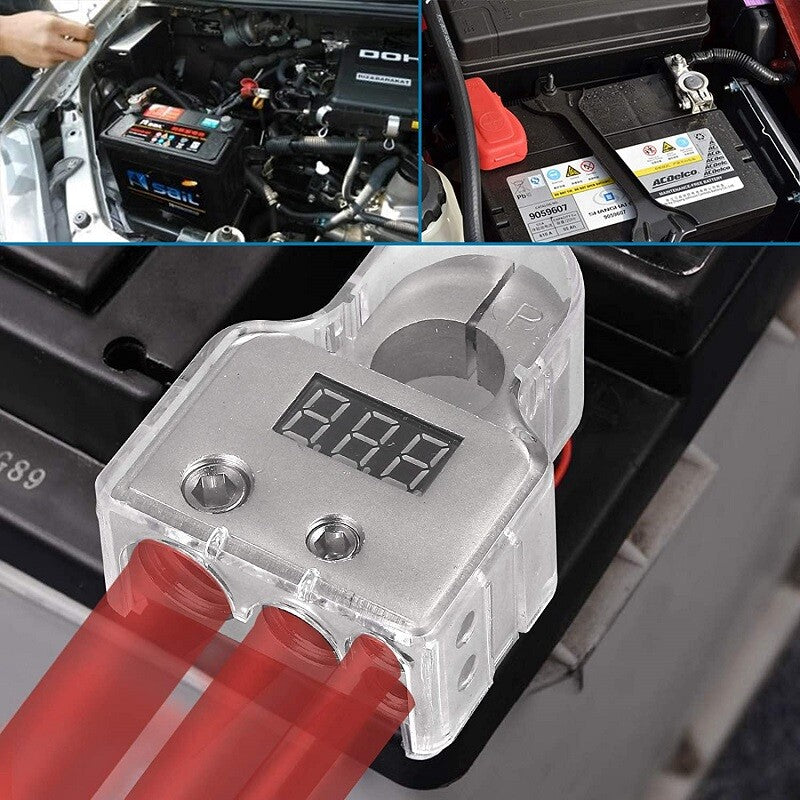 2Pcs Car Battery Terminal Connector Positive Negative Voltage Digital Display
