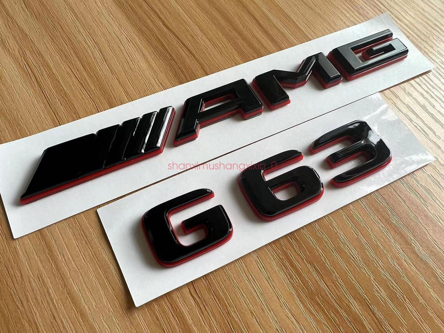 Glossy black rear trunk badge with red numbers and letters for Mercedes-Benz G63 AMG