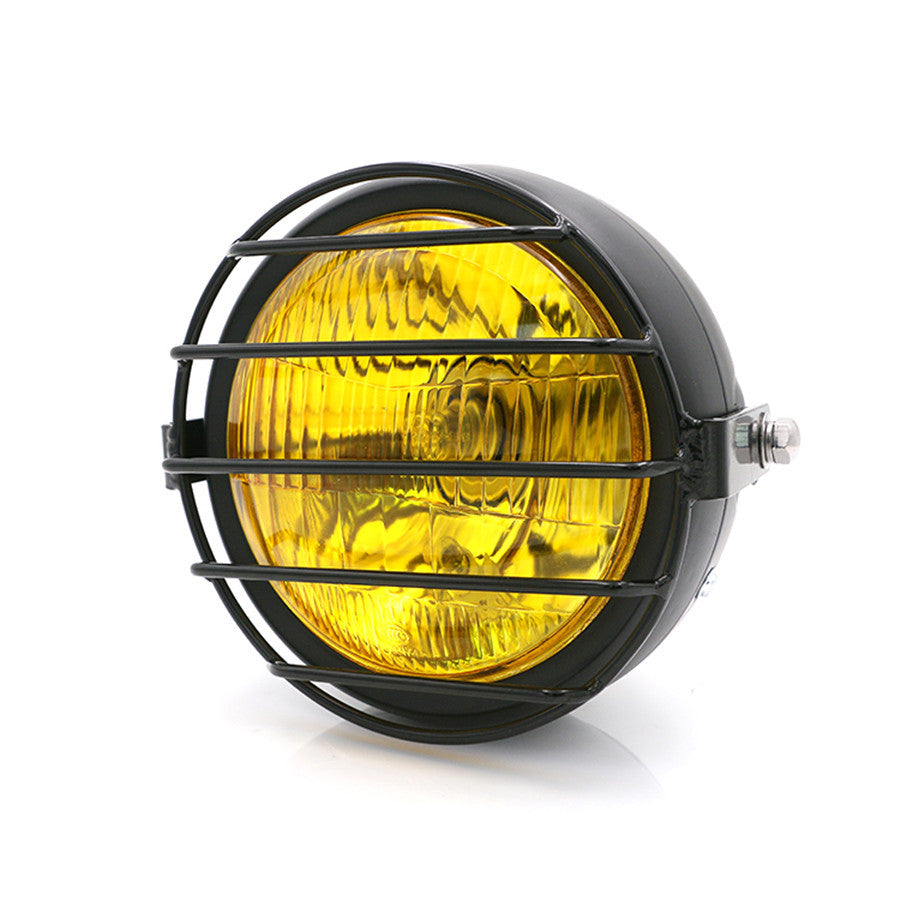 6.5 Retro LED Headlight Grill Side Mount Cover W/ Bracket Cafe Racer Motorcycle Q