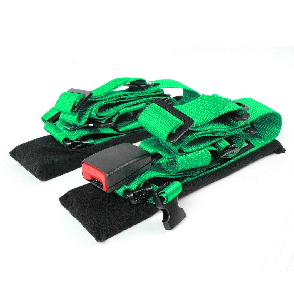2inch 4-Point Harness Quick Release Safety for Seat Belt+1Pair Shoulder Pads Green