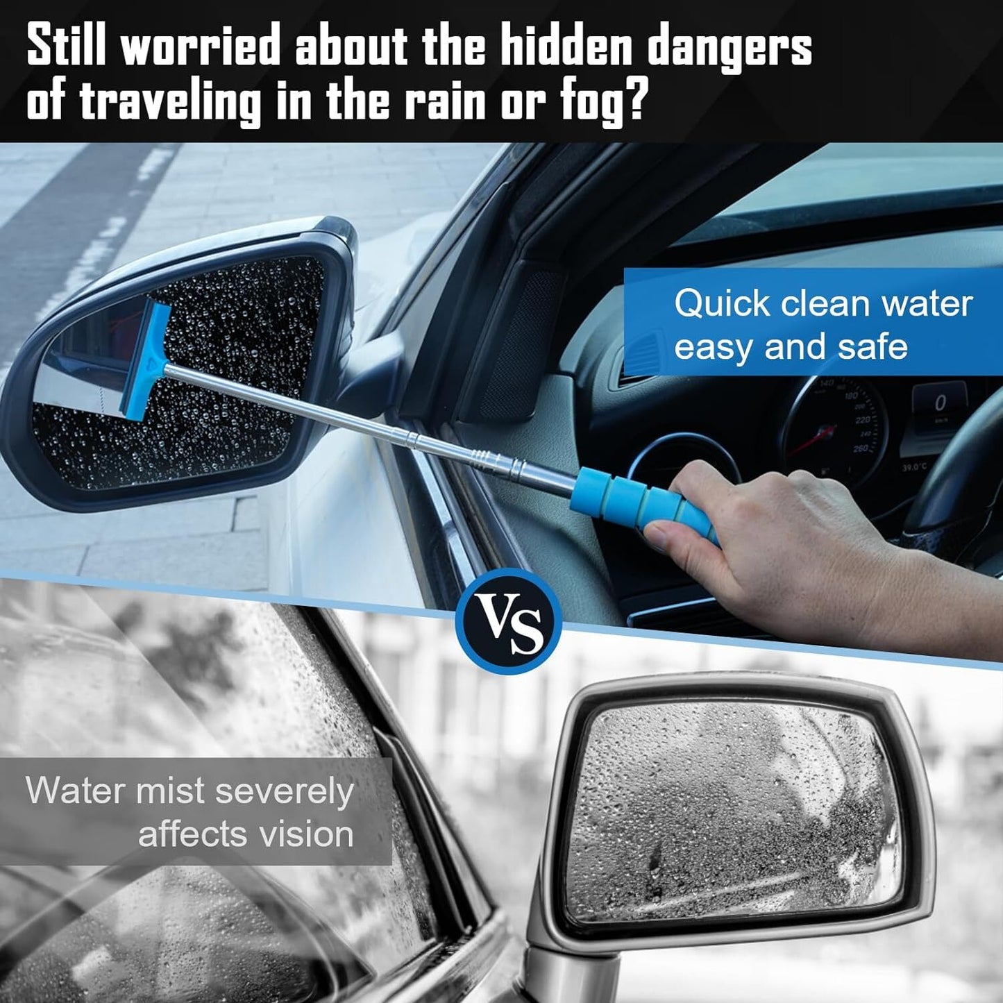 1Pc Telescopic Car Wiper Side Rearview Mirror Squeegee Water Removal Tool Blue Q