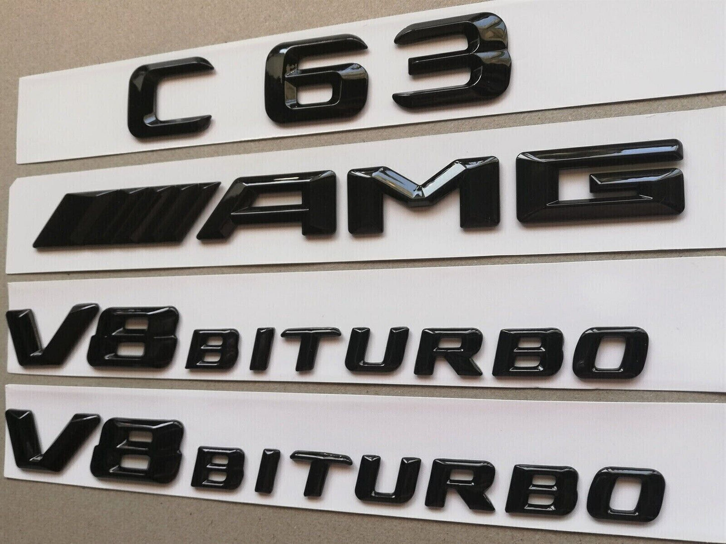 1Set GLOSS BLACK for MERCEDES C CLASS C63 AMG REAR BADGES V8 BITURBO EMBLEMS